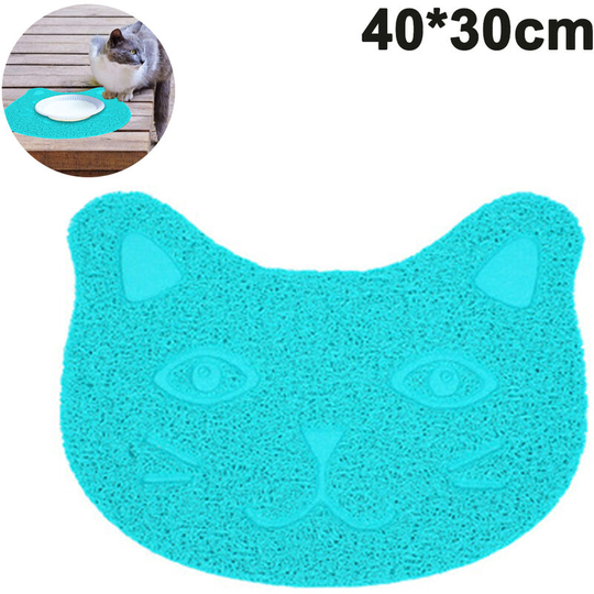 Cute Cat pvc Food Bowl Pad Non-slip Food Mat for Dog Cat Puppy, blue