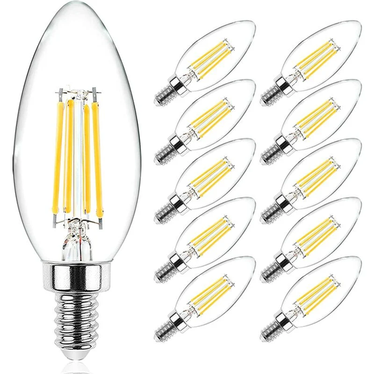 E12 Candelabra led Light Bulbs 60 Watt Equivalent, 550 Lumen, 4000K Cool White, Clear led Filament Candle Bulbs, Non-Dimmable, Pack of 10