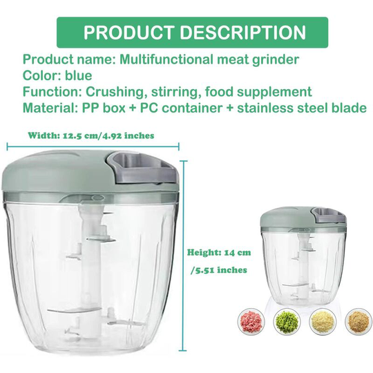 Heguyey - 5 Second Manual Chopper, Chop and Blend 900ml Vegetables, Meat, Nuts and Onions