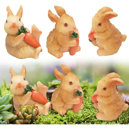 Hiasdfls - Set of 3 Miniature Resin Rabbit Ornament Rabbit Statue Garden Rabbit Decoration Waterproof Animal Statue Mini Carrot Rabbit Statue Easter