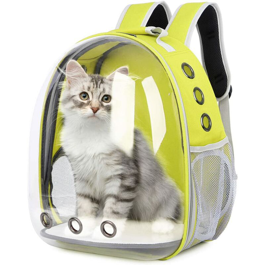 Pet Backpack Portable Pet Backpack Transparent Pet Travel Backpack Breathable Space Capsule, Yellow - Litzee