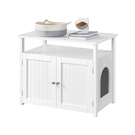 Pet Litter Box Enclosure Pet House/End Table, White - white - Yaheetech