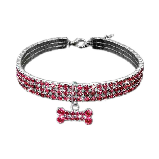 Pcs Puppy Cat Crystal Collars, Harnesses and Leashes, Sequin Pendant Dog Collars Crystal Adjustable Cat Collar Elastic Animal Collar(Pink l)