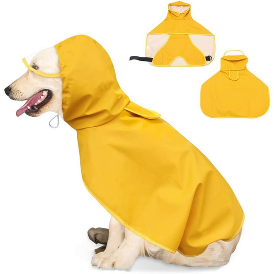Dog Raincoat with Hood Hole for Harness Waterproof Ultralight Breathable Rain Jacket Small Medium Dogs Rain Coat with Adjustable Hood Poncho Chein PU