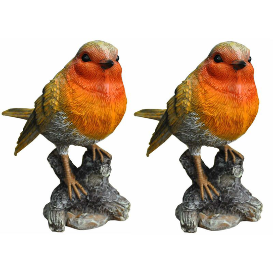 Selections - Pair of Robins on a Tree Stump Garden Ornaments