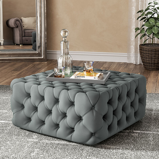 82cm Deep Button Square Velvet Footstool,Grey - Livingandhome