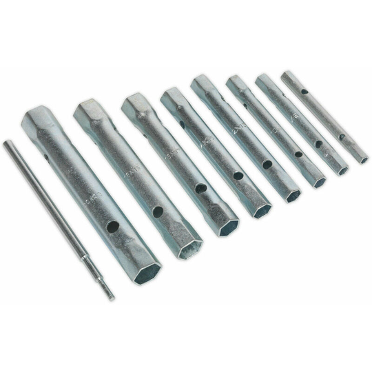 9pc Box Spanner - Double Ended Back Nut Socket Wrench & Tommy T-Bar - heavy duty