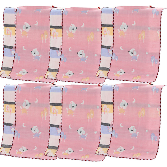 Pure cotton children's towel cotton small towel jacquard six-layer gauze children's towel 6pcs Pink puppy