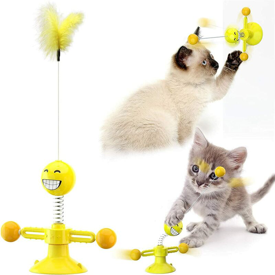 Feather Toys Windmill Cat Toys, Interactive Cat Toy,Cat Toy Feather,Windmill Cat Toy,Whirling Toy Interactive Cat Toy-Yellow