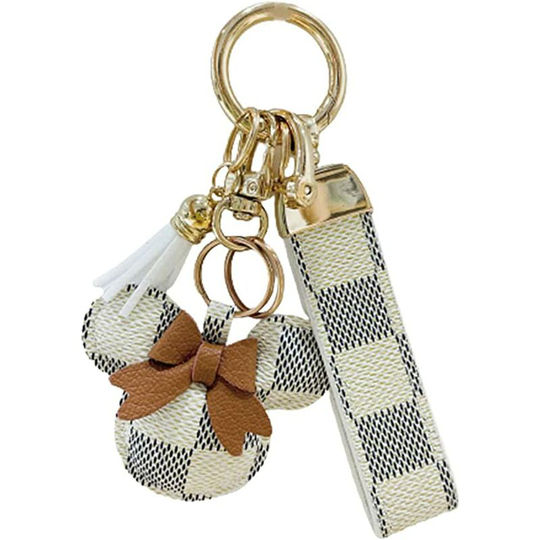 Luxury Mouse Keychain, Vintage Plaid Grid Flower pu Leather Gift for Women Kids