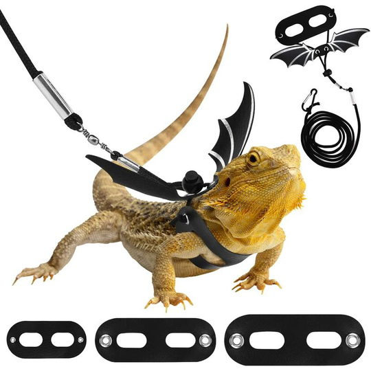 Perle Rare - 3 pack Bardu Dragon Harness Lizard Adjustable Leash, Leather Reptile Harness, with Bat Wings, Harness for Small Animals Amphibians