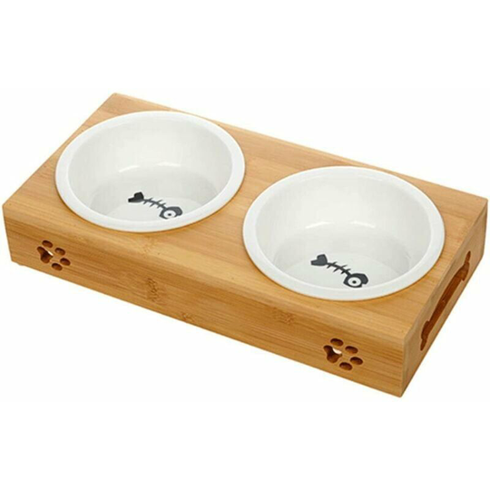 Bearsu - Tao King Cat Ceramic Bowls Set With Bamboo Stand