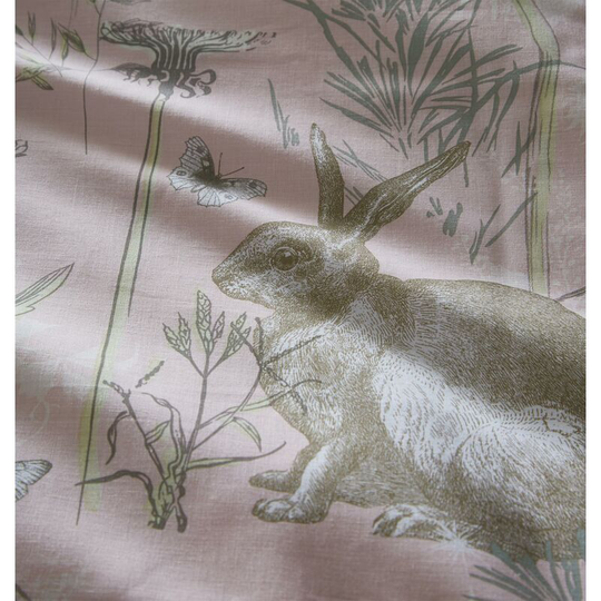 Portfolio Rabbit Meadow Blush Double Duvet Cover Set Reversible Bedding Bed Set - Blush