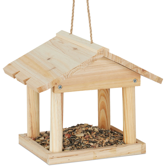 Hanging Birdhouse, Small Bird Feeder for Garden and Balcony, Untreated Wood, Natural - Relaxdays