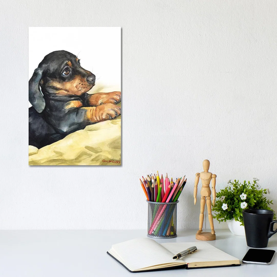 Dachshund Puppy by George Dyachenko - Wrapped Canvas Painting