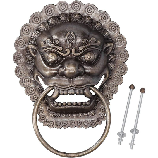 Lion Head Door Knocker with Screws Classic Antique Lion Animal Head Door Knocker for Front Doors Main Porches Replacement Parts