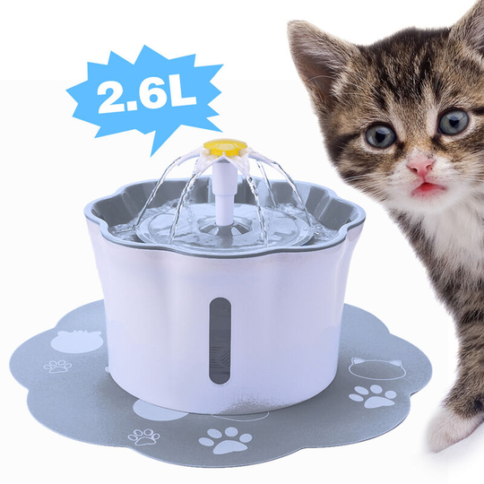Asupermall - 2.6L Automatic Pet Water Fountain Silent Drinking Electric Water Dispenser Feeder Bowl, Grey-Water fountain with mat - Grey-Water