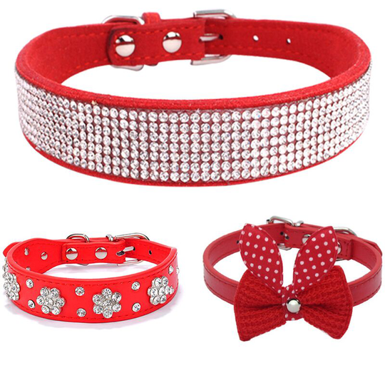 Pu Leather Dog Collar Rhinestone Rose Floral Dog Collar Adjustable Mosaic Dog Collar