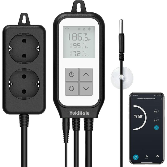 Monly - WiFi Digital Thermostat with Sensor, app Remote Control, Alexa/Google Assist, 2 Output Temperature Controller with Heating and Cooling, for