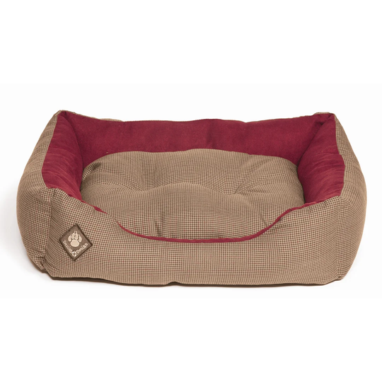 Heritage Houndstooth Snuggle Pet Bed Bolster Cushion in Red and Brown