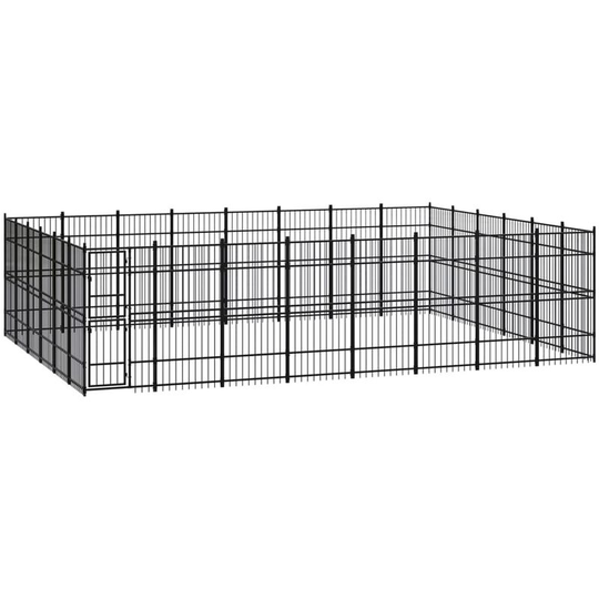 Outdoor Dog Kennel Steel 44.24 m² Vidaxl Black