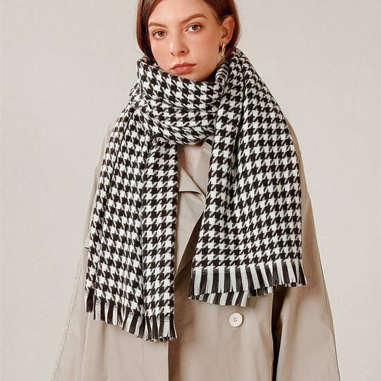 Black Thousand Bird Pattern Scarf Women's Winter Plaid Cashmere like Scarf Thickened Shawl Neck Scarf Women