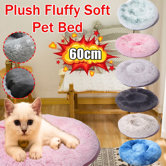 60cm Plush Fluffy Soft Pet Bed for Cats & Dogs Calming Bed (Blue)