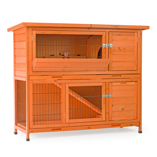 Pisces Large 2 Tier Wooden Rabbit Hutch with Enclosed Run and Slide Out Cleaning Tray