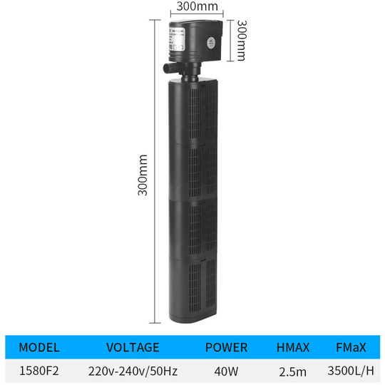 Aquarium Fish Tank Filter 3-in-1 Oxygenating Filter Pump Built-in Filtration Material 3-in-1 Filter (HX-1580F2)