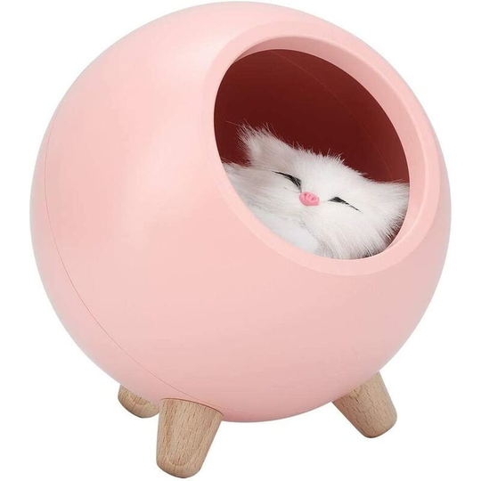 Cat Pet Table Lamp, Cute Cat Night Light Small Pet House Dual USB Power Charging LED Night Light Bedroom Lighting Mood Lamp (Pink)