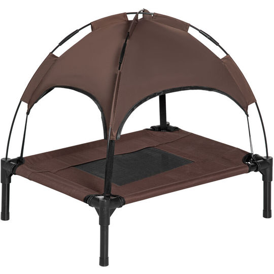61 cm Elevated Dog Bed Cooling Raised Pet Cot uv Protection Canopy Coffee - Brown - Pawhut