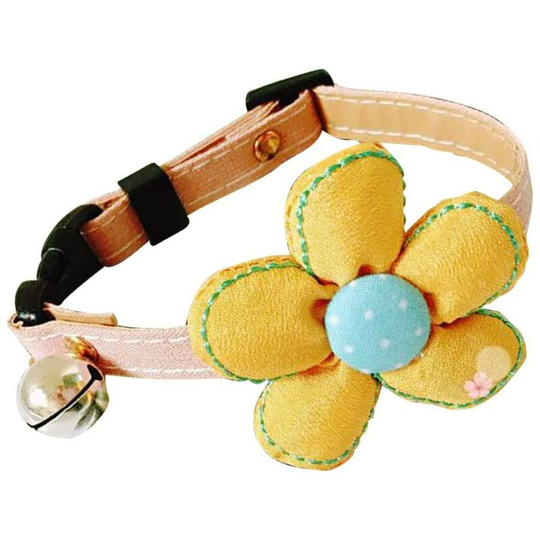 Classic Collars Adjustable Pet Collar Polyester Large Flower Decor Collar Buckle Creative Collar Simple Bell Collar for Pet Cat Kitten Dog (Yellow,