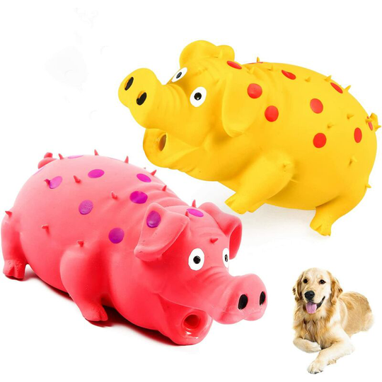 Echoo - Squeaky Pig Dog Toys, 2 Pack Grunting Pig Dog Toy That Oinks Grunts for Small Medium Large Dogs, Durable Rubber Pig Squeaker Dog Puppy Chew