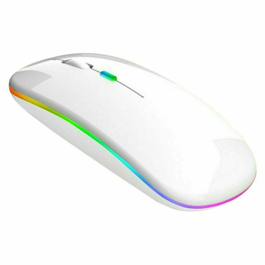 (White) 2.4GHz Wireless Optical Mouse USB Rechargeable RGB Cordless Mice For PC Laptop