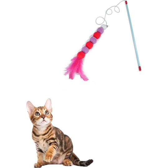 Cats and Dogs Retractable Teaser Stick Pet Tease Flirting Rod Fun Interaction (Red)