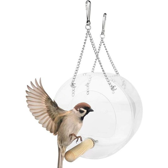 Betterlifegb - bette Birdhouse Transparent Acrylic Window Round Feeder Semi-closed Birds Feeder Hanging-Type Birdhouse Window Station with Metal