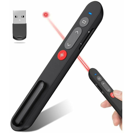 2.4GHz Wireless Presenter Receiver Laser Pointer Page Turning Pen for Pointer Remote Control and Air Mouse Remote Control PPTBlack