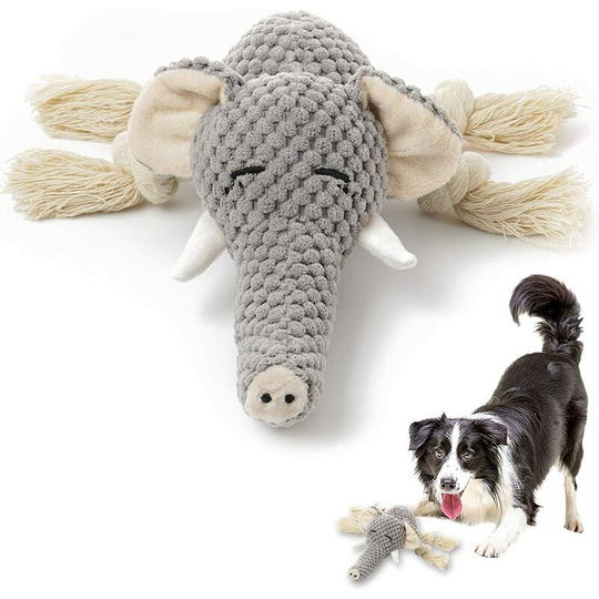Plush Dog Toy, Squeaky Interactive Puppy Dog Toys with Crinkle Paper, Durable Chew Toys for Small and Medium Dogs with Elephant Shape