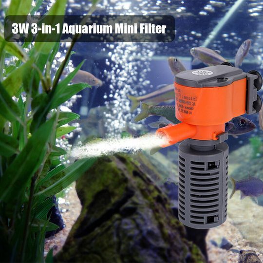 Submersible Pump 3W/5W 3-in-1 Mini Filter Aquarium Fish Sponge Filter Oxygen Supply Quiet Air Pump Filter for All Small Aquariums, 3W - 3W