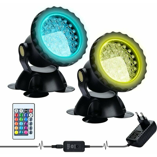 Deckon - rgb Aquarium Floodlight, Underwater Submersible Fish Lights, IP68 Waterproof led Lamp Adjustable Angle Light with Remote Control for Garden