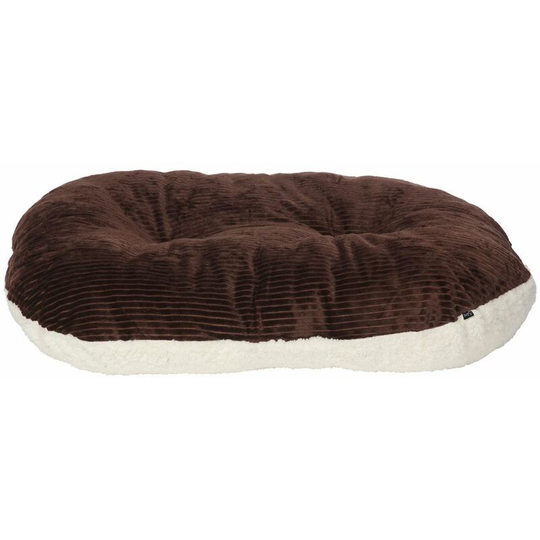 Oval Dog Pet Puppy Cat Bed Fleece Round Cushion Hard Wicker Basket Insert - Brown - Large - Bunty