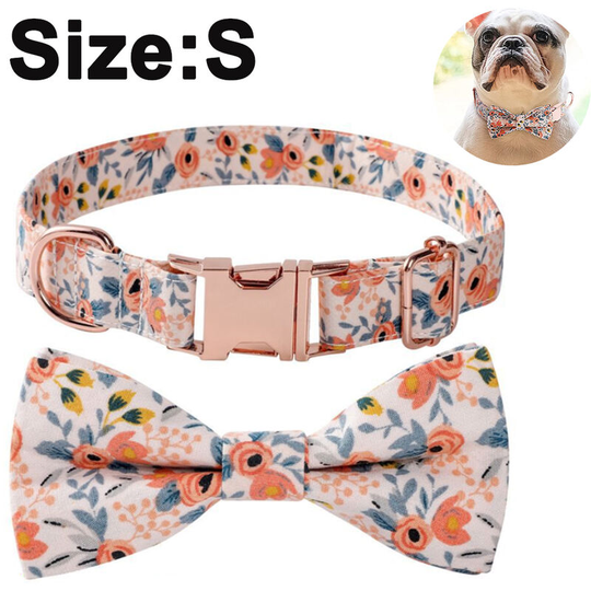 Custom Flower Girl Dog Collar for Female Dogs- Floral Pattern Engraved Pet Collars with Personalized Gold Buckle, orange, s