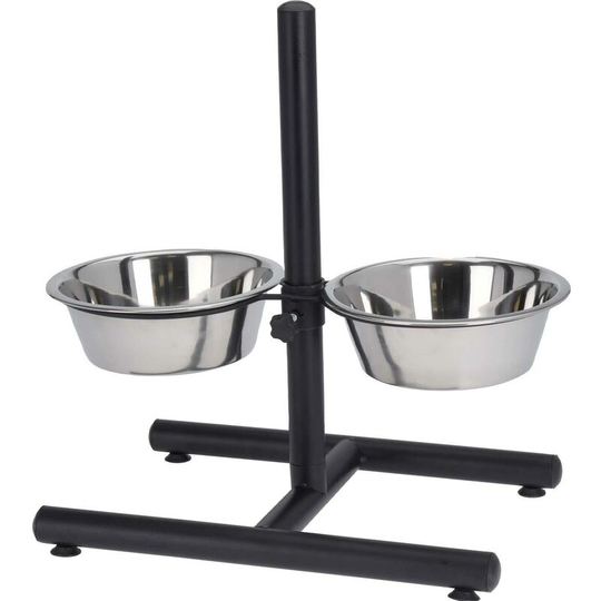 Adjustable xl Raised Dog Bowl 2 Stainless Steel Bowl Set for Cat/Dog Feeding - 2650060 - Black - Idooka