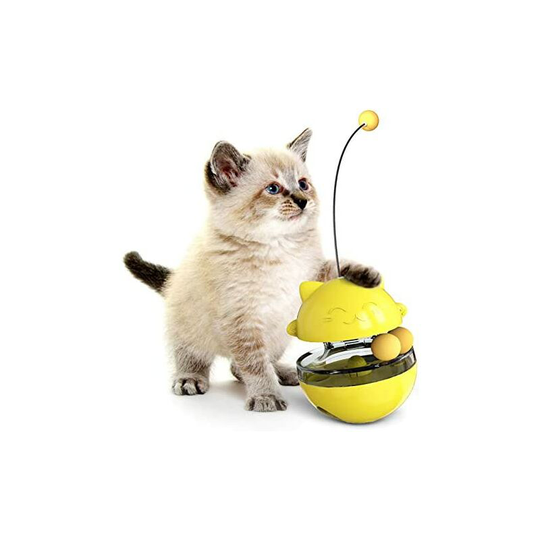 Interactive 4 in 1 Cat Balls Dog Food Dispenser for iq Treatment (Yellow) - Litzee