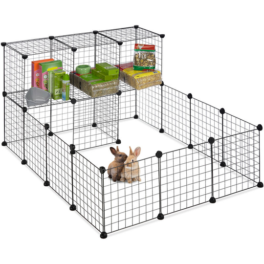 Free Range Enclosure for Small Pets, hwd: 72 x 145 x 110 cm, Plug-in System, Extendable, Transparent, White - Relaxdays