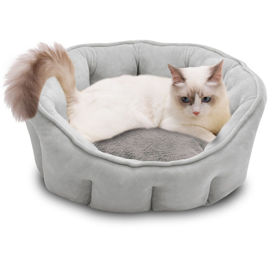 Round Cat Bed Pet Bed 18in Small Washable Dog Bed for Puppy and Kitties with Slip-Resistant Bottom,model:Grey - model:Grey