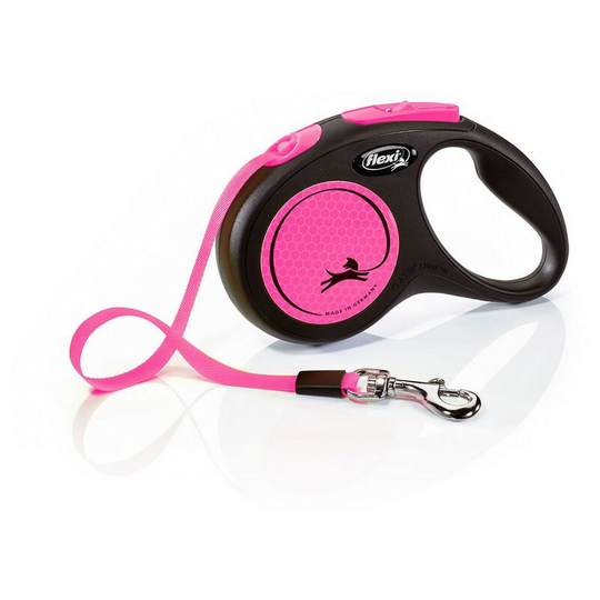 Small Neon Taped Retractable Dog Lead (5m) (Neon Pink) - Neon Pink - Flexi