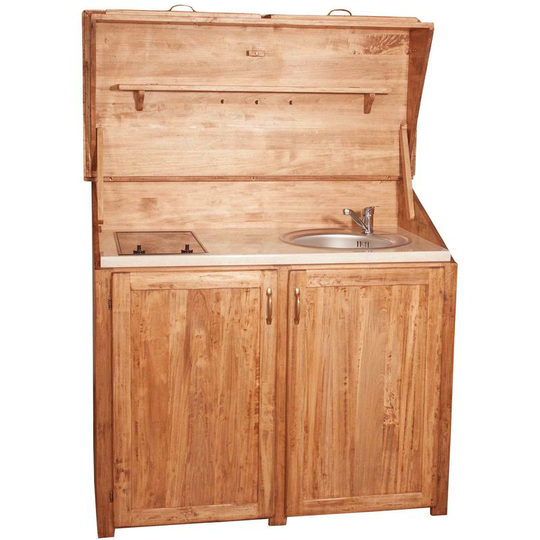 Biscottini - Solid lime wood antiqued natural finish W30xDP60xH115 cm sized kitchen sideboard. Made in Italy