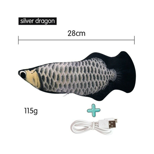 ( Silver Dragon ) Electric Fish Wagging Moving Interactive Pet Toy