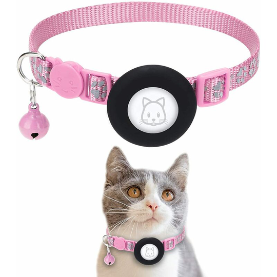 Airtag Pet Collar - Airtag Reflective Collar with Bell pink - Muff